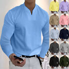 Mens Long Sleeve V Neck Solid Color T Shirt Blouse Casual Loose Tops Tee S-5xl