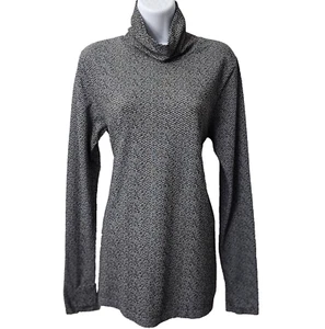 Athleta Turtleneck Base Layer Top L Flurry Peak Stretch THUMB HOLES Black White - Picture 1 of 10