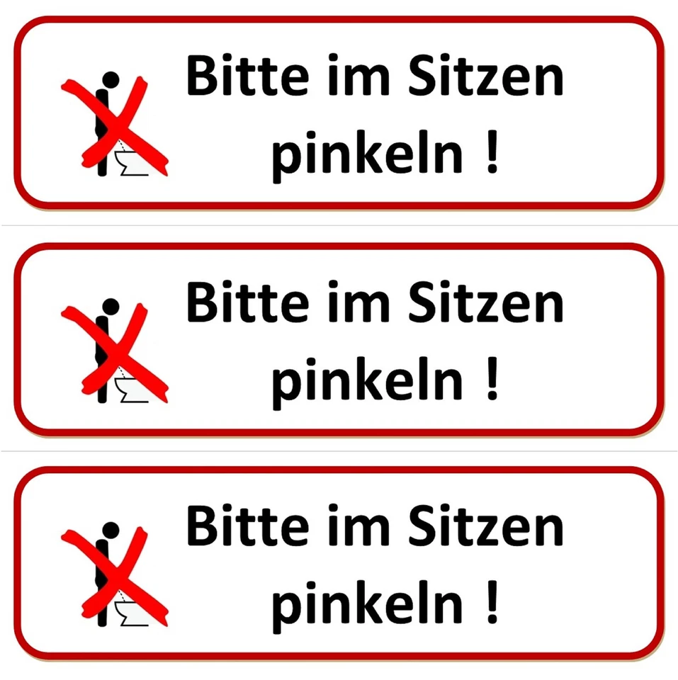 ☆ 3 x Klebeschild - Bitte im Sitzen pinkeln 196x65 Aufkleber (nicht im Stehen) - Bild 1 von 1