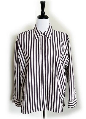 Banana Republic Women M Oversized Collared Shirt Plum Stripe Cotton Classic NWOT Foto 1 de 4