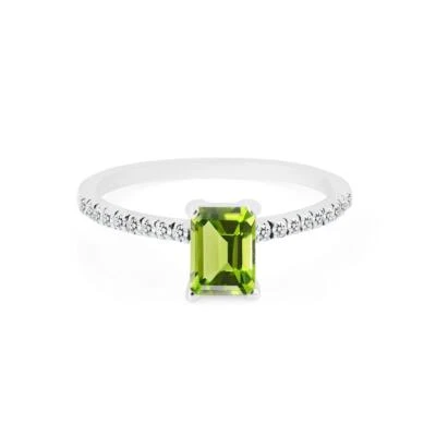 1.25 Ct Peridot & Natural Diamond Solitaire Ring 14k Solid White Gold - Image 1 of 4