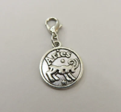 ARIES Zodiac Sign Charm Zipper Pull Keychain Add On Clip Horoscope Silver Tone - Image 1 of 4