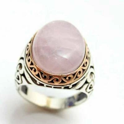 925 Пробы сертифицированный ручной работы 5 карат розовый кварц огромный женщин/мужчин кольцо - Изображение 1 из 3