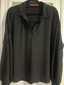 Love Scarlett taglie forti 1X blusa donna manica lunga scollo a v pizzo colletto nero - Foto 1 di 8