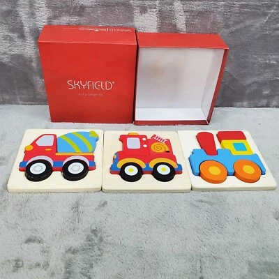 Skyfield Set of 3 Wood Puzzles - Fire Truck, Train, Mixer Truck -Great Condition - Image 1 of 4
