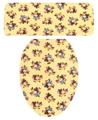 Juego de tapa de asiento de inodoro de jardín rural amarillo ramo rosa floral Foto 1 de 2