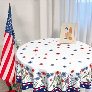 4Th of July round Tablecloth 60X60Inch, Independence Day Tablecloth Memorial Day - Picture 1 of 7
