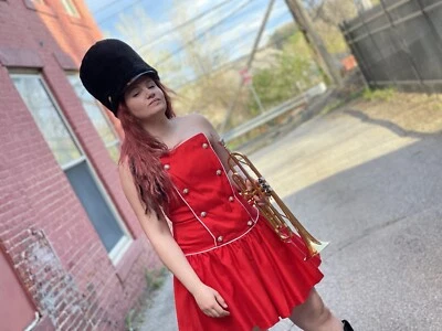 Винтажное платье-1980-х вечеринки выпускного вечера коктейль чай красный средний военный без бретелек мини- - Изображение 1 из 4