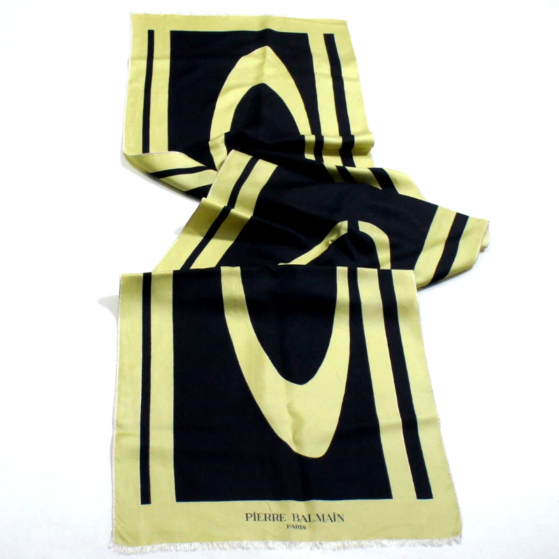 Auténtica bufanda de seda vintage Pierre Balmain Lux Designer negra/amarilla 65"x15" pulgadas Foto 1 de 4