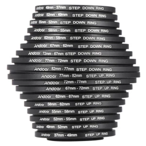 Andoer 18pcs 37-82mm Step Up / Step Down Lens Filter Metal Adapter Ring Kit B8L5 - Picture 1 of 9