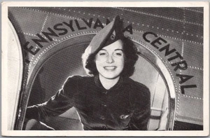 c1940s PENNSYLVANIA CENTRAL AIRLINES Ad Postcard "Charming Air Hostess" Unused - Picture 1 of 2