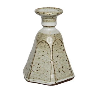 Candlestick Holder Speckled Stoneware Pottery White Brown Hexagon Mission Style - Picture 1 of 4