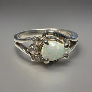 Weißer Opal Träne und weißer Topas 925 Sterling Silber Ringgröße 5,25 - Bild 1 von 12