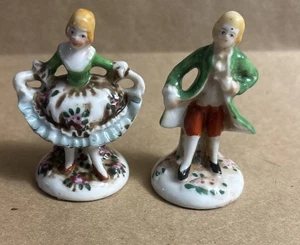 VTG Porcelain Colonial Man & Woman Hand Painted Miniatures 3.5” Red Japan - Picture 1 of 8