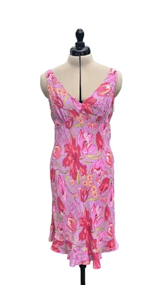 Vintage Y2K Betsey Johnson Floral Pink Bias cut Silk Slip Dress - Petite Large  - Image 1 of 4