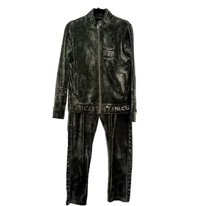 Vintage EZE lässiger Velour Trainingsanzug Gr. S-M Waldgrün Glitzer Ringsteine - Bild 1 von 16