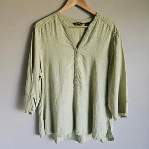 Eddie Bauer Top Damen XL grün 100% Leinen 3/4 Arm Tunika Boho Cottagecore - Bild 1 von 10
