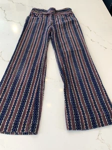 Vintage 70s Corduroy Knit Wide Leg Pants Geometric Striped 24” Waist NO Tags - Picture 1 of 10
