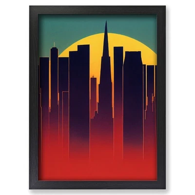 Framed City Skyline Sunset No.2 Abstract Wall Art Canvas Print Poster Picture - Image 1 of 4