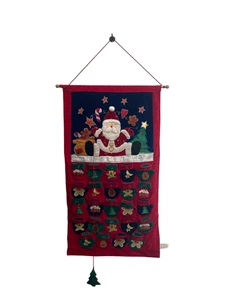 Vintage Stoff Santa Fäustling Taschen Adventskalender Wandbehang Weihnachten 2001 - Bild 1 von 19