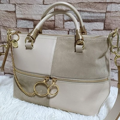 SEE BY CHLOE Emmy Leather  2Way Shoulder Handbag Tote Beige Designer From Japan - Image 1 of 4