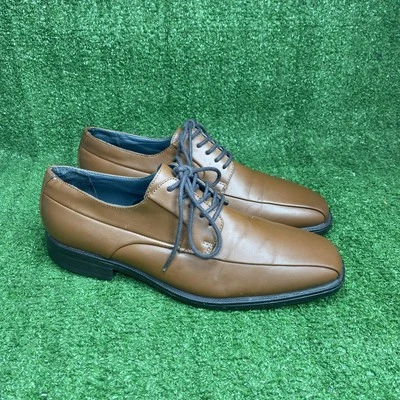 Calvin Klein SZ Mens 9  M Dress Cap Toe Oxford Brown PVC Leather Free Ship - Image 1 of 4