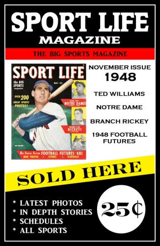 Póster de revista de béisbol Ted Williams Sport Life 1948 11x17 Foto 1 de 1