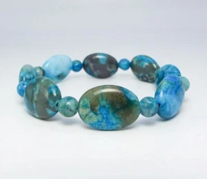 Pulsera elástica Cynthia Lynn "BLUE TIDE" azul encaje loco ágata cuentas - Imagen 1 de 1