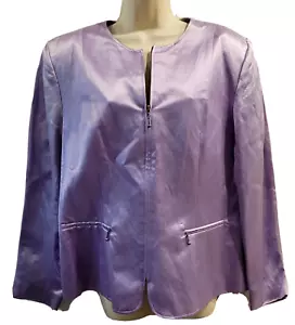 New Rafaella Lilac Linen Silk Full Zipper Jacket Sz 14 Pockets Lined Career NWT - Picture 1 of 12