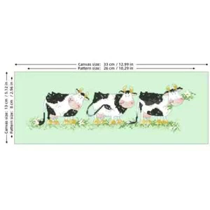 Spring Grassland Cows Cross Stitch Kit 33x13cm Cotton Thread 14CT - Picture 1 of 2