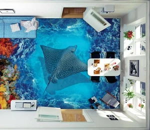 3D Blue Fish 31RAIN50 Floor WallPaper Murals Wall Print Decal AJ Honey - Picture 1 of 6