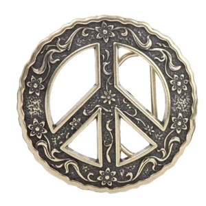Round Perforated Floral Engraving Peace Sign Belt Buckle - Picture 1 of 10