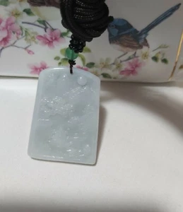 Certified light green Jadeite jade hand carved mountain science pendant necklace - Picture 1 of 8