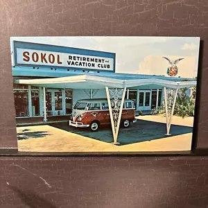 Oldtimer VW Transporter Postkarte vor Club Slowakischer Turnverein Tampa Florida - Bild 1 von 4