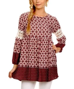 Arabesque Print Tunic Top Women’s Size Large with Crochet Accent - NEW w TAGS - Picture 1 of 9