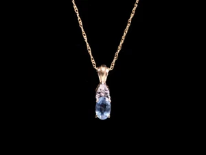 10K Yellow Gold Blue Topaz and Accent Diamond Necklace w/ 10k Chain - 18in - Picture 1 of 4