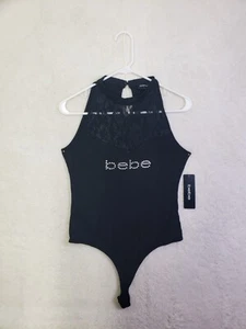 Bebe Women Top Medium Black Rayon Blend Sleeveless Lace Rhinestones Bodysuit - Picture 1 of 18