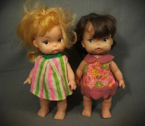 2 vintage 1970s 8" Baby Dolls Nodding head push button up down side Hong Kong - Picture 1 of 3