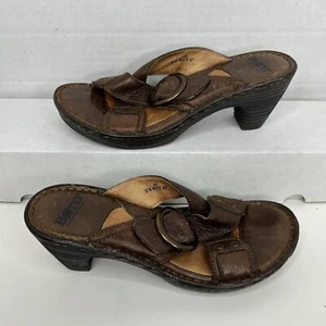 Born Sandals Heels Women Size 7 Brown Leather Adjustable Strap Shoes Platform - Picture 1 of 6