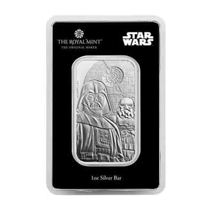 STAR WARS - DARK SIDE 1 oncia .9999 lingotto argento fine Regno Unito Royal Mint BACKORDER - Foto 1 di 3