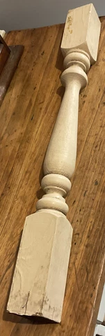 One Antique Turned Wood Spindle 2.25x 25” Post Baluster Staircase Vtg Old Cover