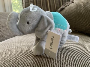 Carters Circus Elephant Plush Lovey Stuffed Baby Toy Gray Teal 8" New W/ Tags  - Picture 1 of 8