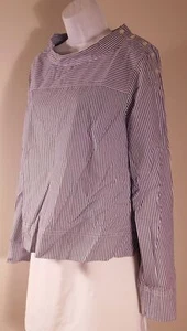 Túnica de manga larga J CREW para mujer azul blanco a rayas algodón botones al hombro... - Imagen 1 de 5