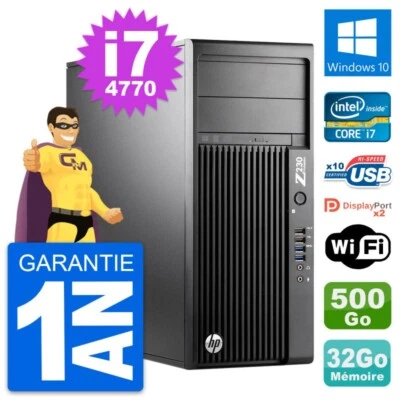 PC Tour HP Z230 Intel Core i7-4770 RAM 32Go Disque Dur 500Go Windows 10 Wifi - Bild 1 von 3