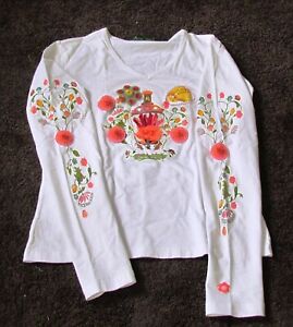Oilily Shirt Top White Embroidery 3 D Long Sleeve Size US Women S 4 6 Rare