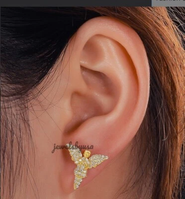 Gorgeous Natural Round Diamond Angle Wing Stud Earrings For Women's 925 Silver - Image 1 of 4