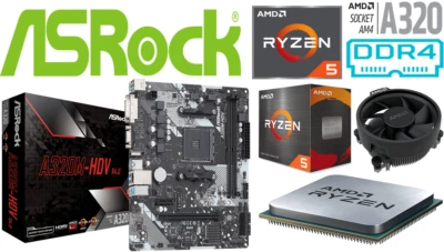 AMD Ryzen 5 5500 + Asrock A320M-HDV R4.0 Motherboard + 16GB DDR4 RAM Bundle - Image 1 of 4