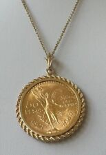 Mexican 50 Peso Gold Coin in Custom Year Charm Pendant 14K Yellow Gold Finish