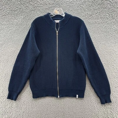 Suéter American Trench Hombres Pequeño Azul Marino Cremallera Completa Algodón Coctelera Tejido Informal EE. UU. Foto 1 de 4