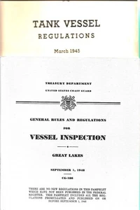 2 Vessel Books Tank Regulations 1945 Inspection Gt Lakes 1948 US Coast Guard DC - Imagen 1 de 3